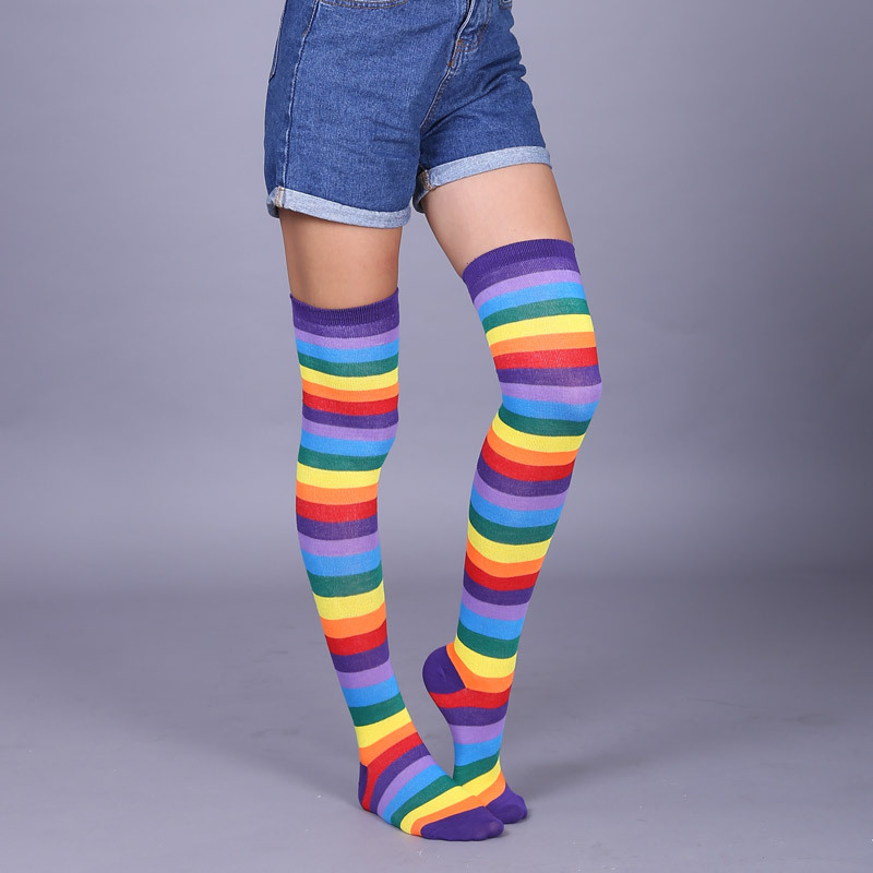 Colorful Rainbow Red Socks Striped Long-barreled Knee Socks Longer Section Socks